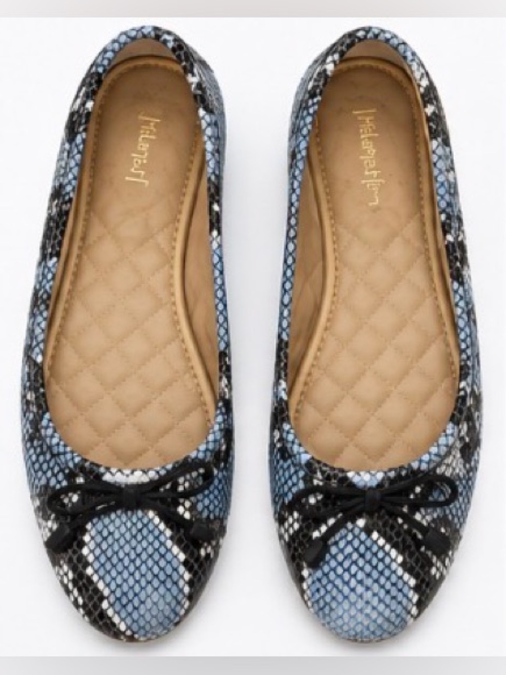 [J. McLaughlin] Snakeskin Print Leather Ballet Flats | Blue Gray | Size 8